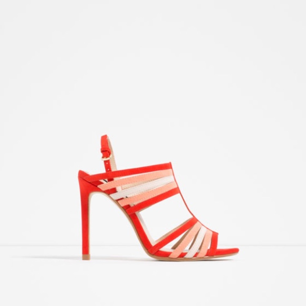 Zara NWOT Orange Strappy Stiletto Heels, Summer